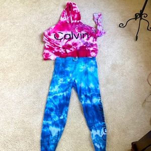 Blue/pink tie dyed Calvin Klein performance sweatpants